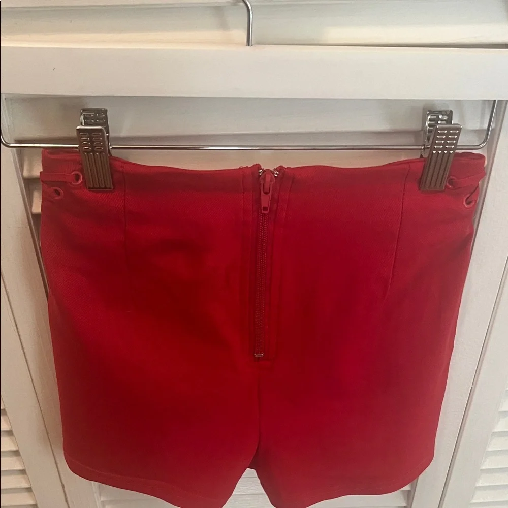 #1649** Spirit Red High-Waist Lace-Up Side Shorts - Picture 4 of 10